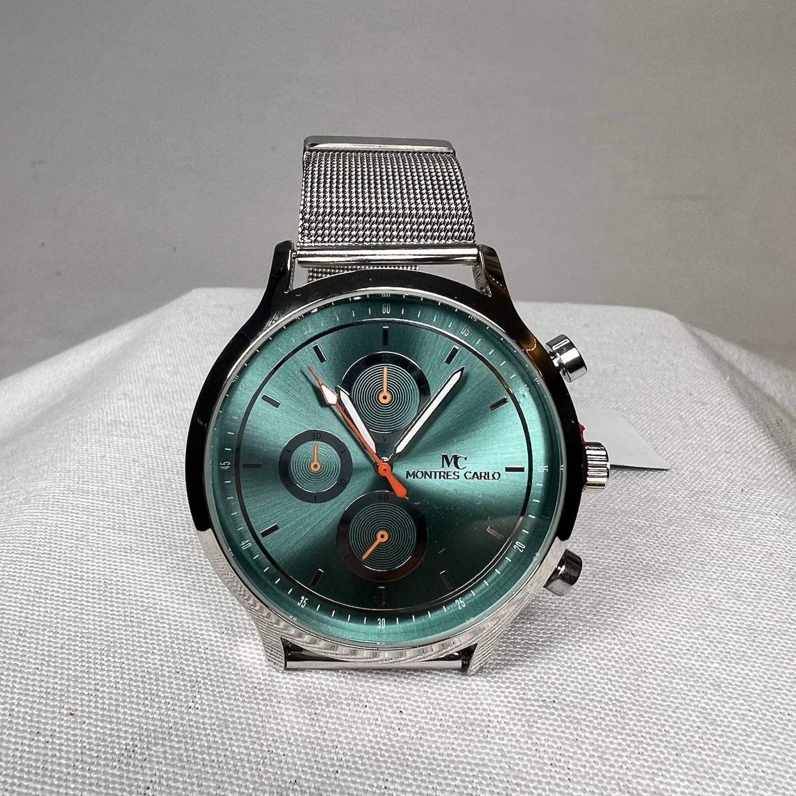 46mm Montres Carlo Men’s Sport Fashion Luxury Analog Metal Mesh Band Dress Watch