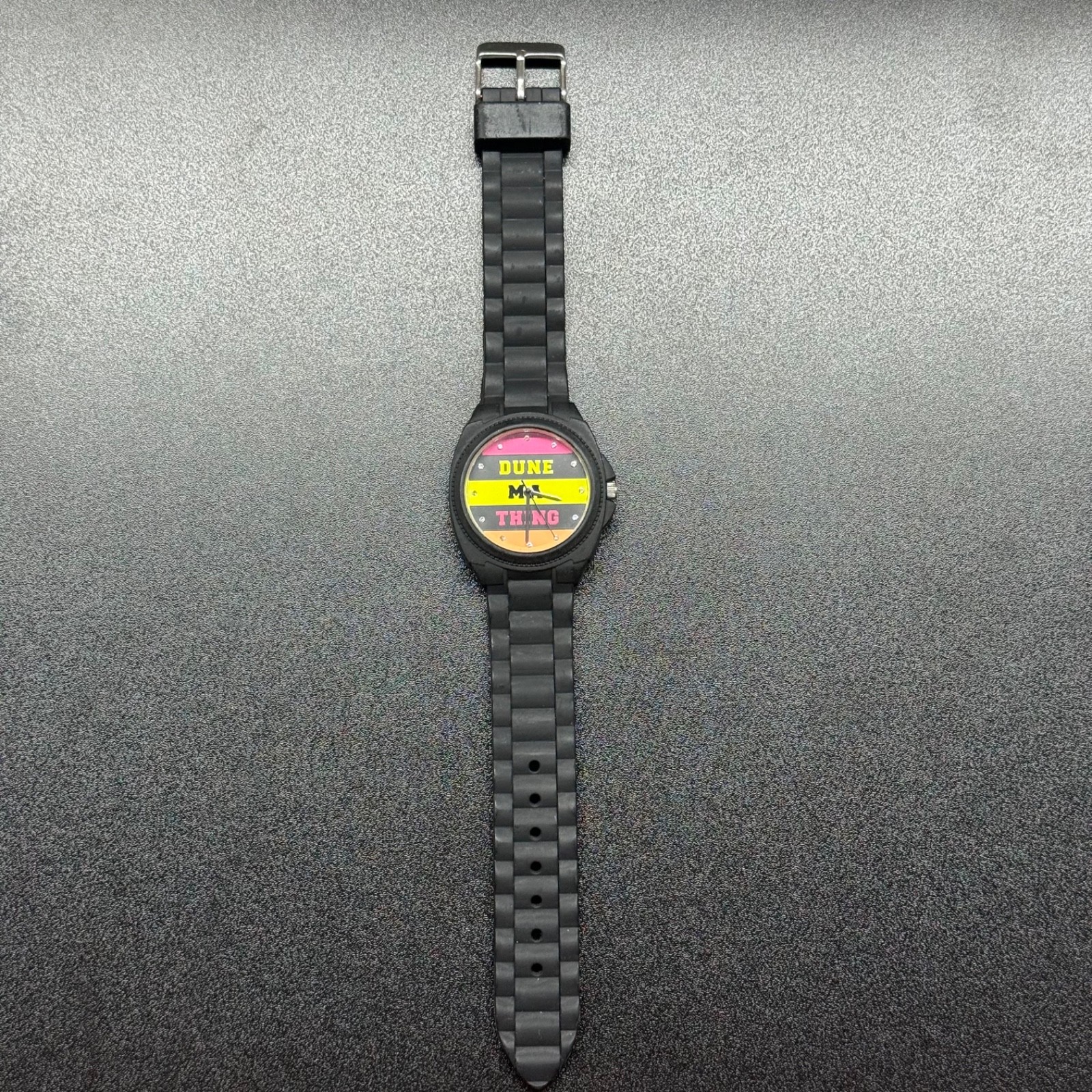 Dune MA Thing Watch black bezel & Black rubber strap pink yellow parts or repair