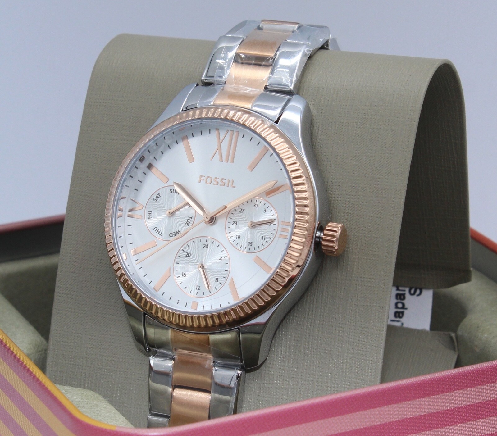 NEW AUTHENTIC FOSSIL RYE MULTIFUNCTION SILVER ROSE GOLD WOMEN’S BQ3761 WATCH