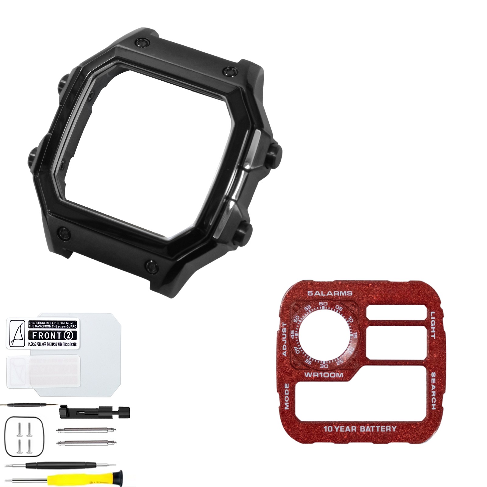 ROYALE MOD 316L SS Case Faceplate Combo For Casio AE1200 Polish Matte Black Case