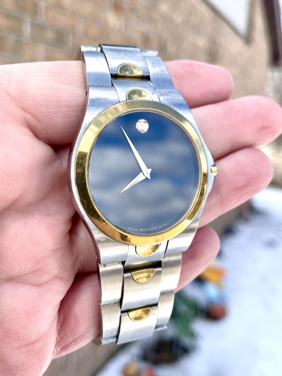 Movado Luno Men’s Gold and Stainless Steel Watch 0605635- Needs Battery