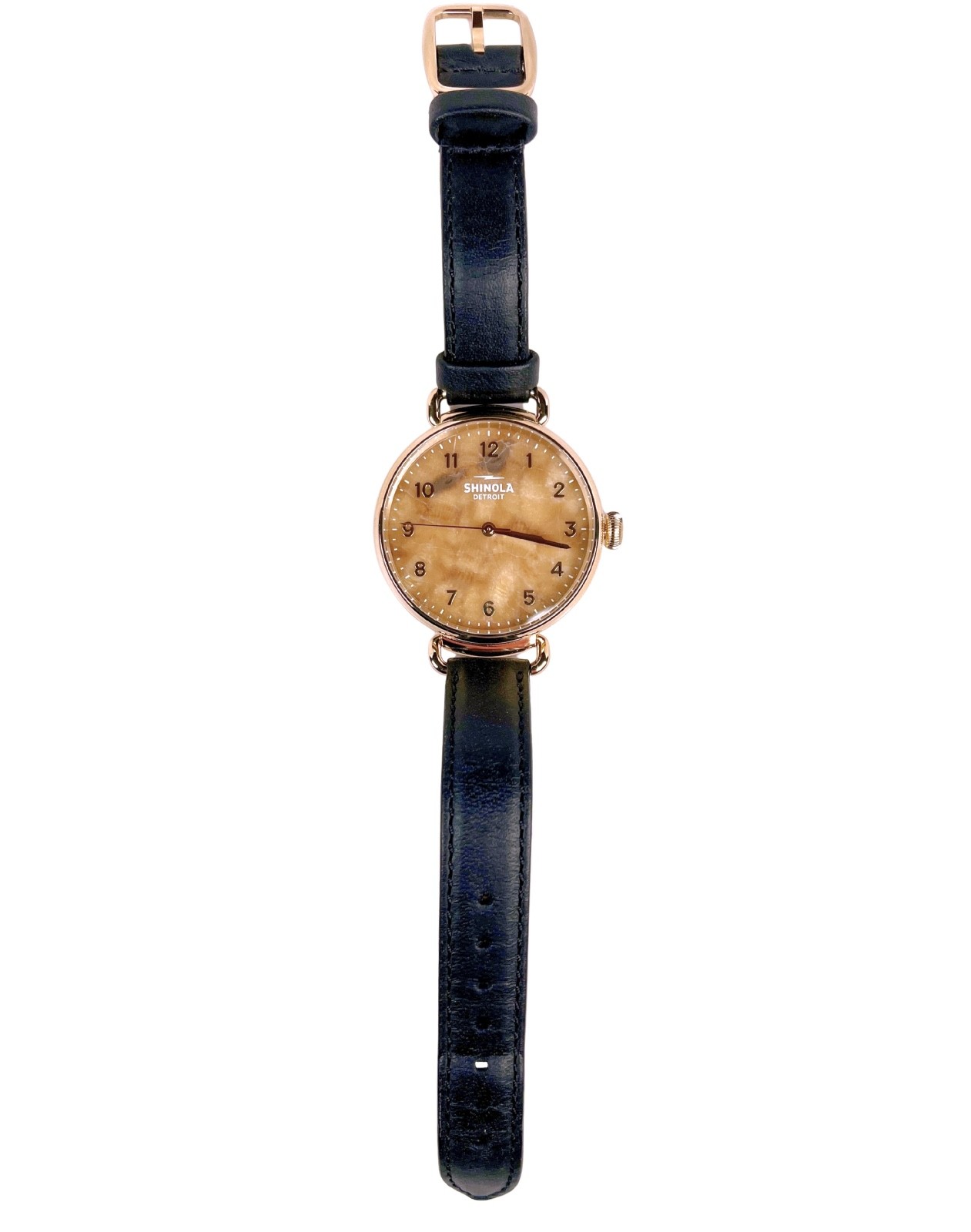 Shinola Birdy Petoskey Stone Women’s Watch Gold Tone Black Leather with Box