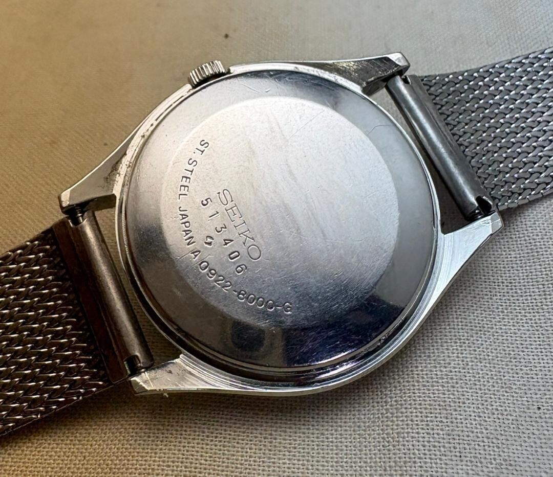 Seiko QZ 1975 Quartz Men’s Date Watch 0922 8000 Silver Mesh Japan 36mm Vintage