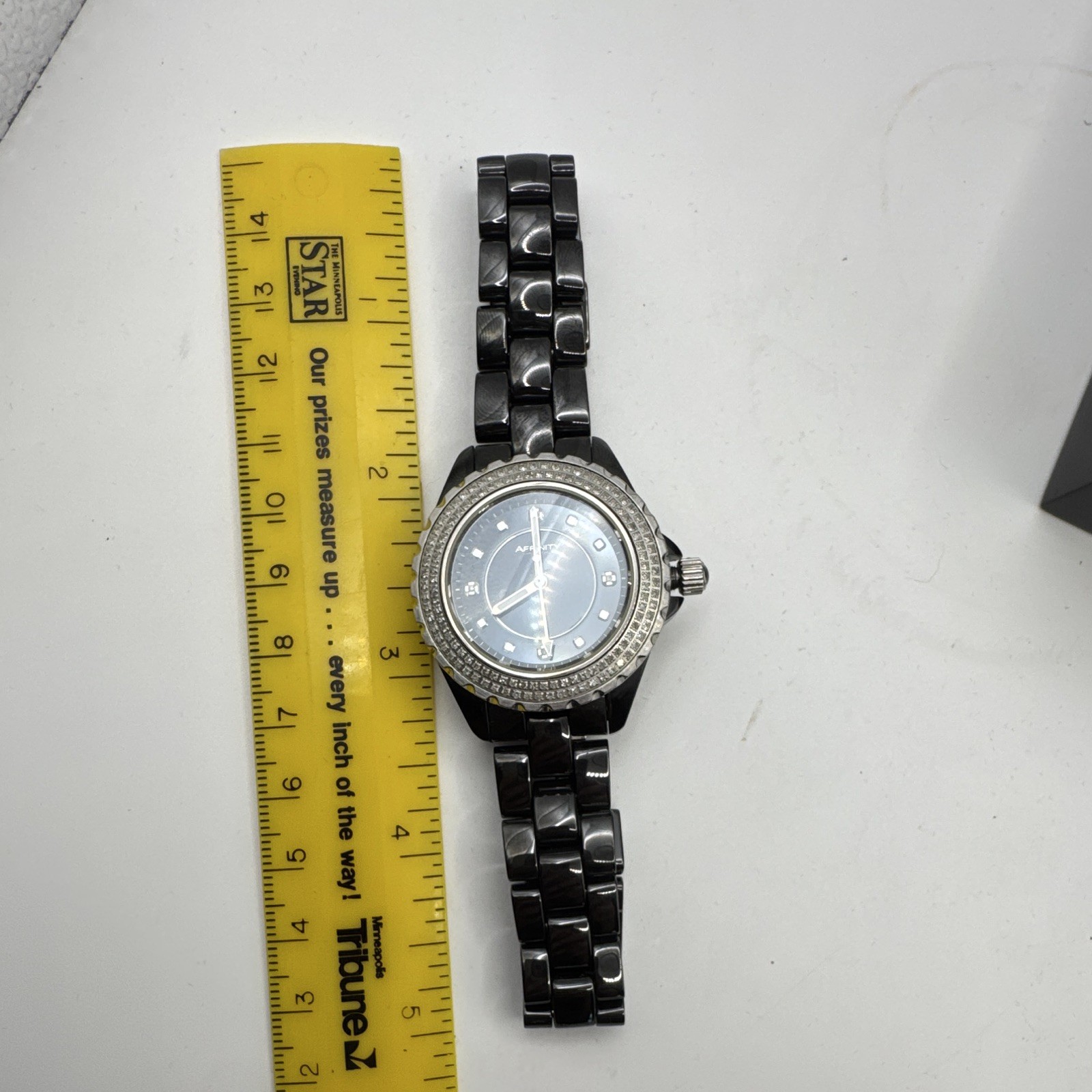 Affinity Women’s Black Ceramic Quartz Analog Watch Diamond Bezel w/ Box- PARTS