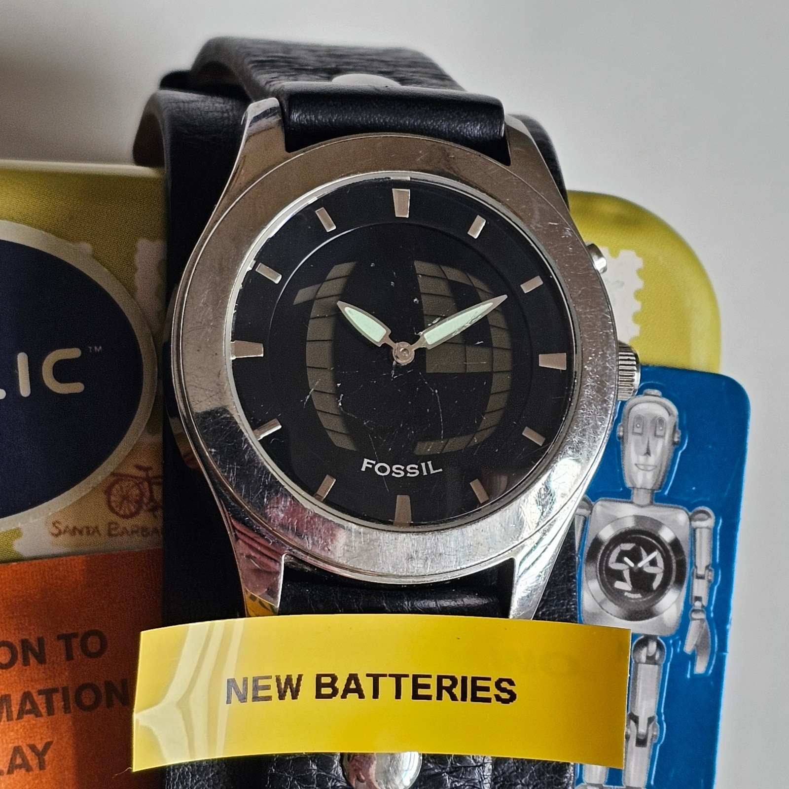 Fossil Big Tic watch mens – fully working, new batteries, with Fossil tin