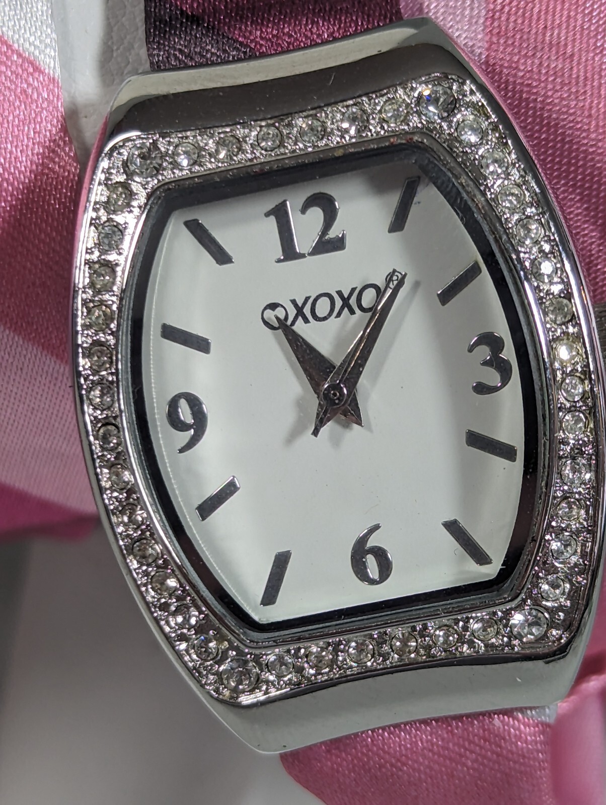 XOXO White Dial Crystal Accent Case Multi Color Satin Wrap Bracelet Band Watch