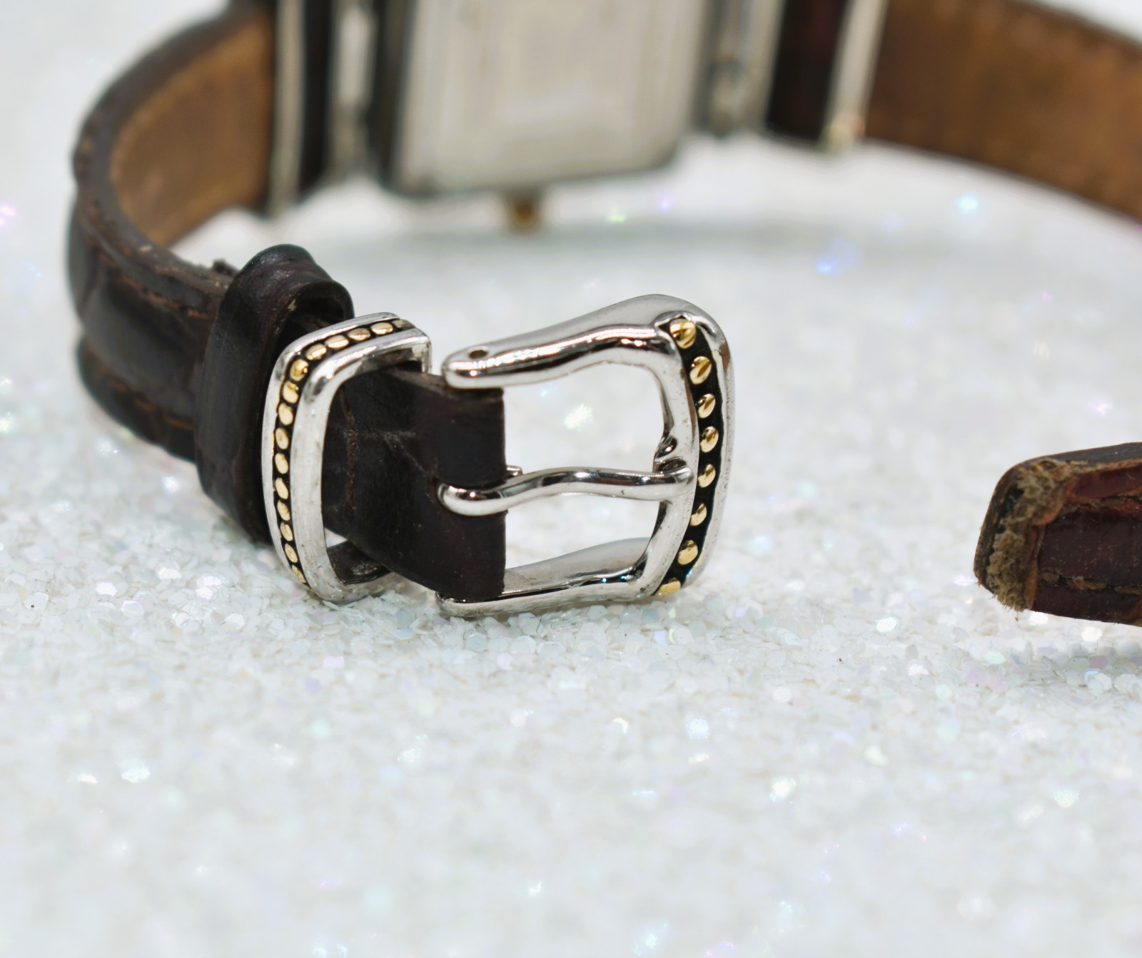 ECCLISSI Sterling Silver Turquoise Face Brown Leather Strap Wristwatch