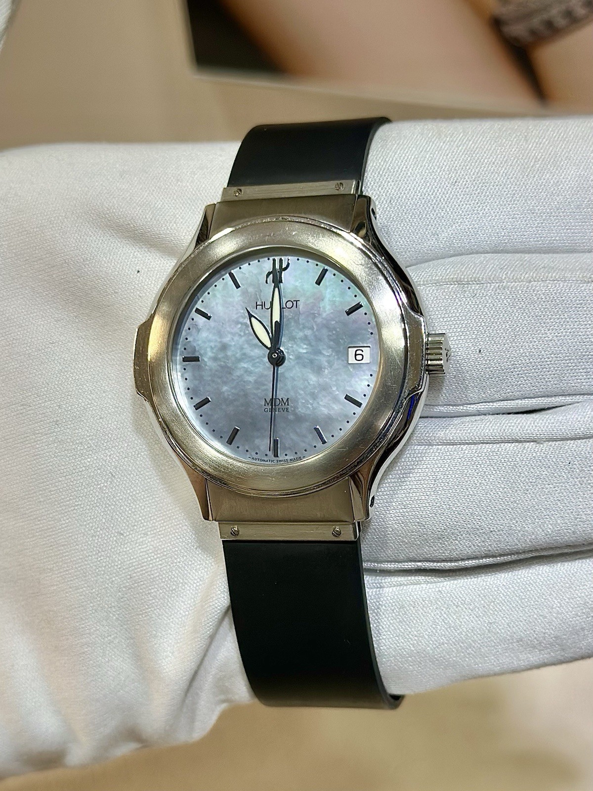 Hublot MDM Geneva Automatic Steel Blue Mother Of Pearl Dial Watch