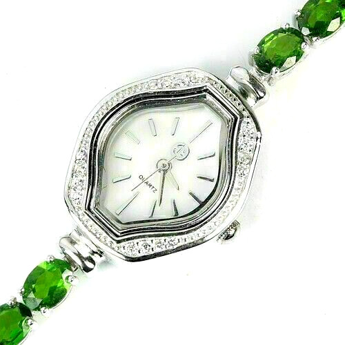 Silver Watch Chrome Diopside Genuine Natural Gems Solid Sterling 7 1/2 Inch