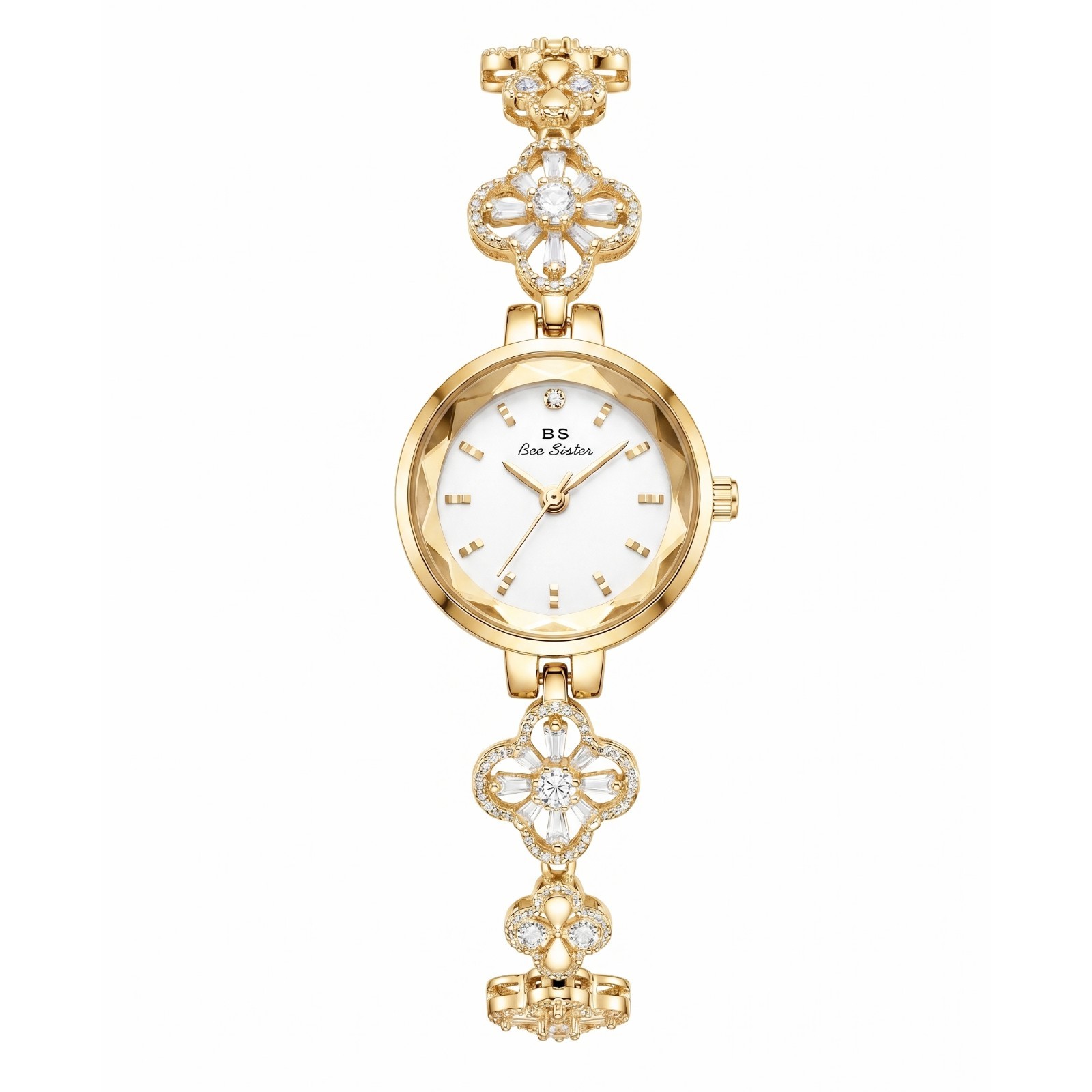 [US STOCK] Luxury Women Crystal Bracelet Watch Elegant Flower Link Adjustable