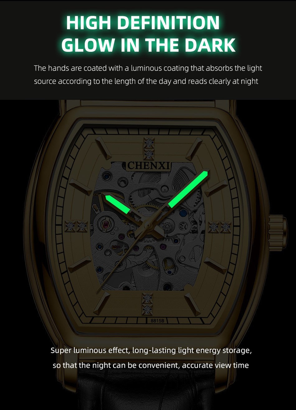CHENXI Men’s Gold Steel Hollow Out Luminous Business Automatic Mechanical Watch