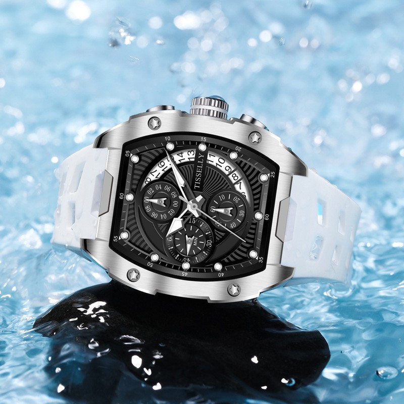 Men’s Quartz Tonneau Watch Luminous Waterproof Curved Barrel Sport