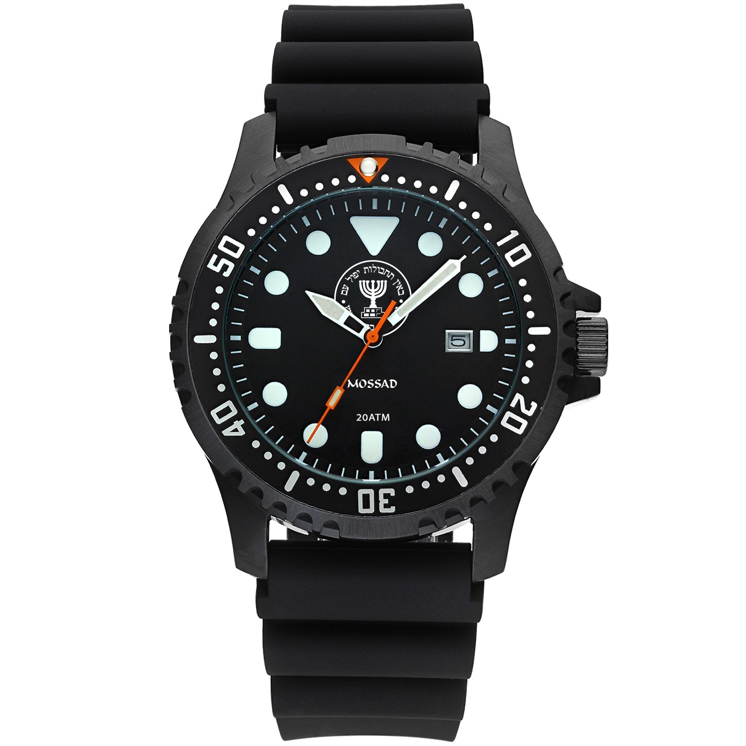 Reloj militar negro israelí Mossad táctico 42mm 20ATM -Original hecho en Israel