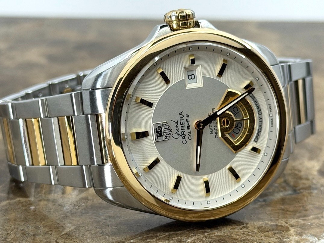 TAG Heuer Grand Carrera 18k Gold and Steel 40mm Automatic Silver Dial WAV515B