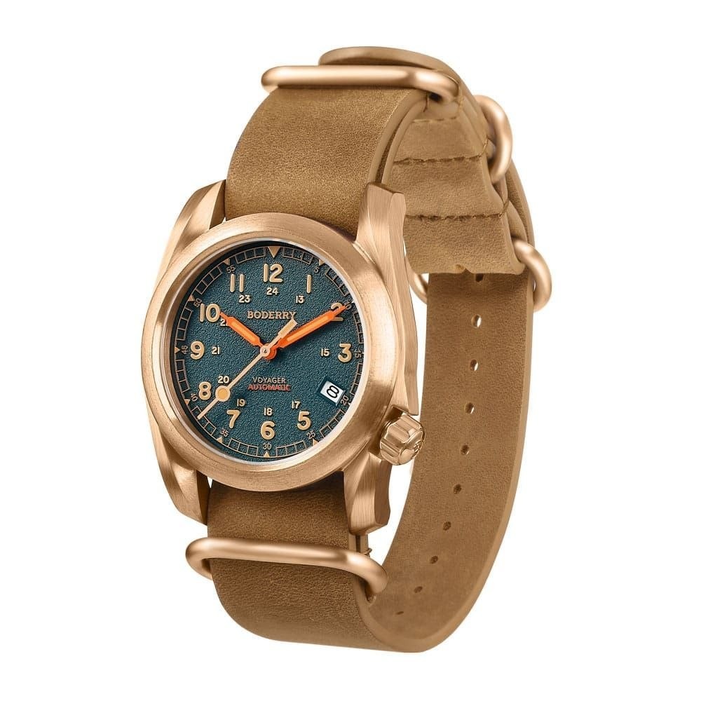 Boderry Voyager Mens Wristwatch Military 100M Waterproof Bronze Case Automatic
