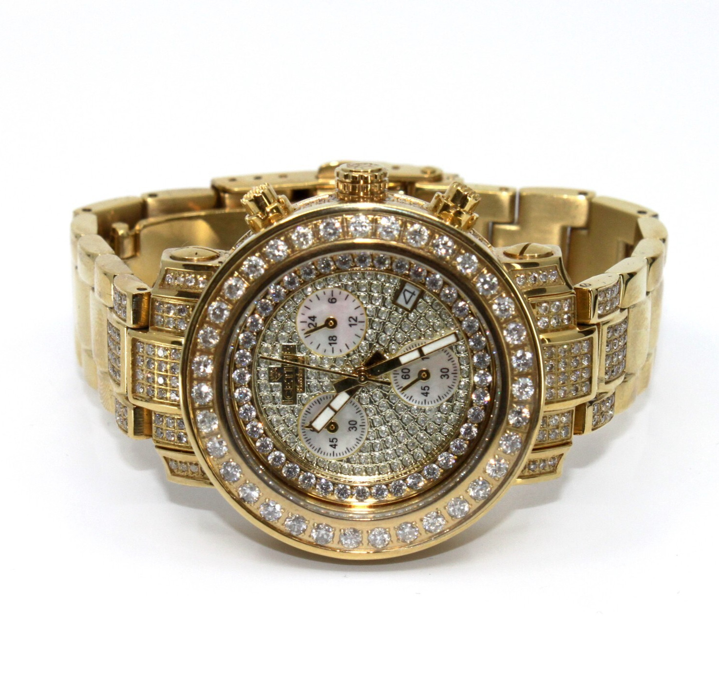 ICETIME Platinum PT-01 Natural Diamond Watch 3CT Gold Tone Chronograph Iced