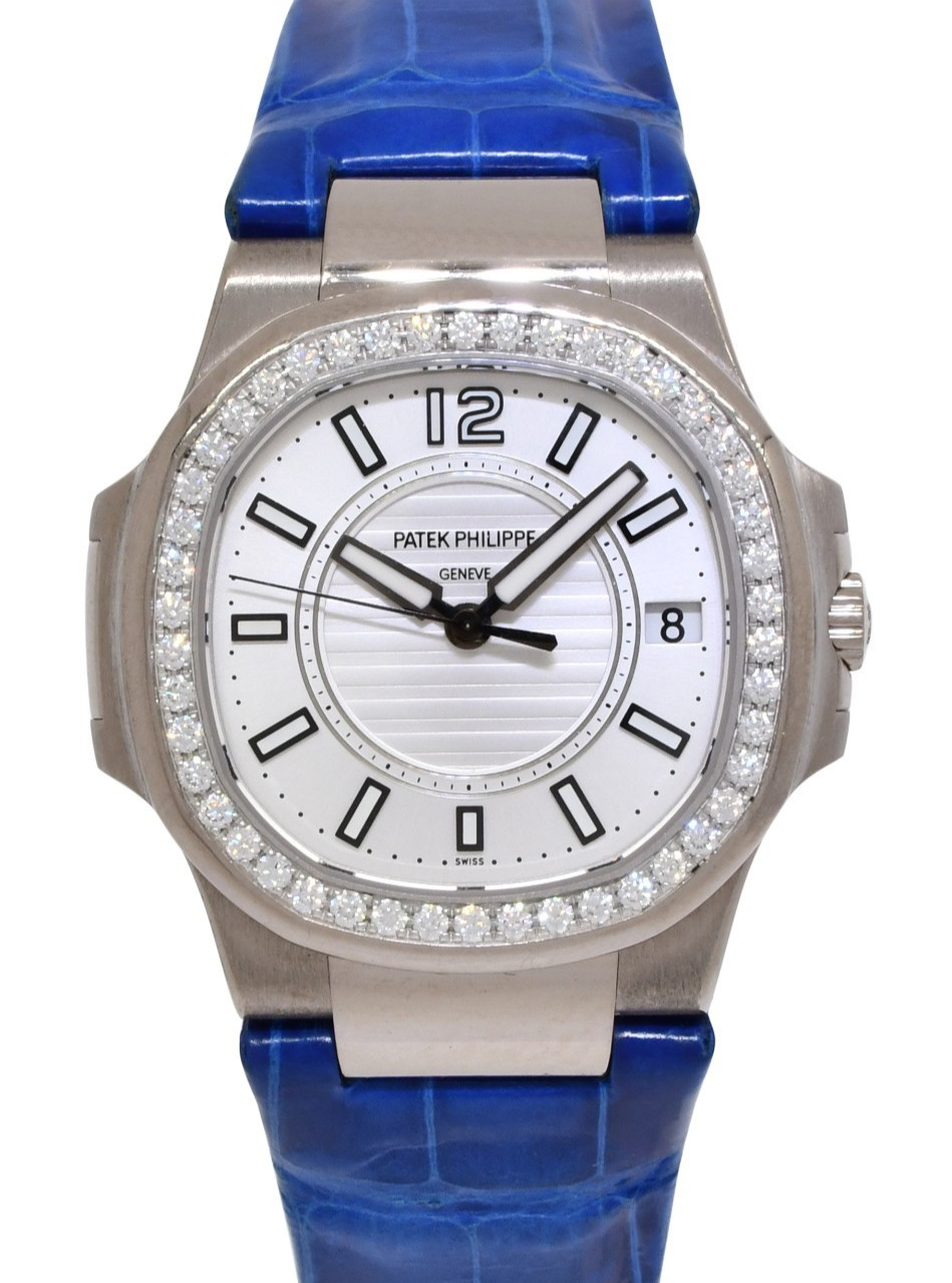 Patek Philippe Nautilus 7010 18k White Gold & Diamond Silver Ladies Watch 7010G