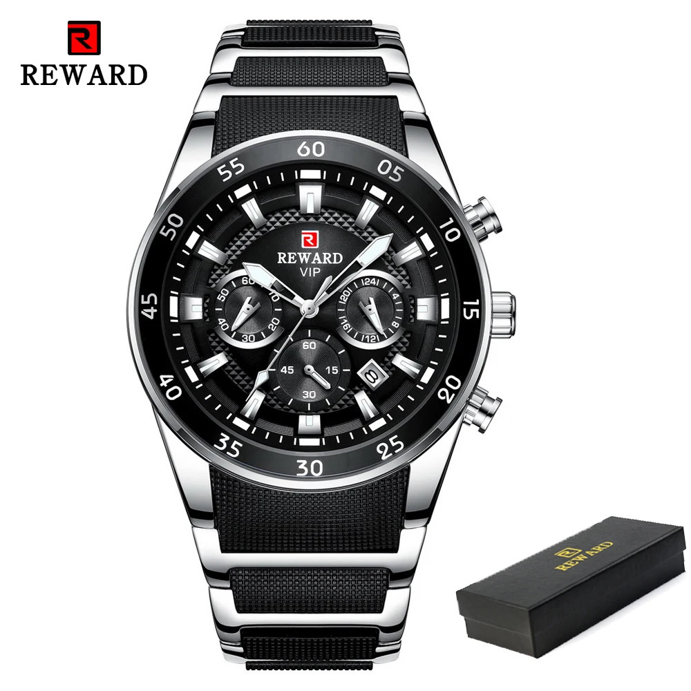 Men’s Chronograph Watch Stainless Steel Blue Dial Waterproof