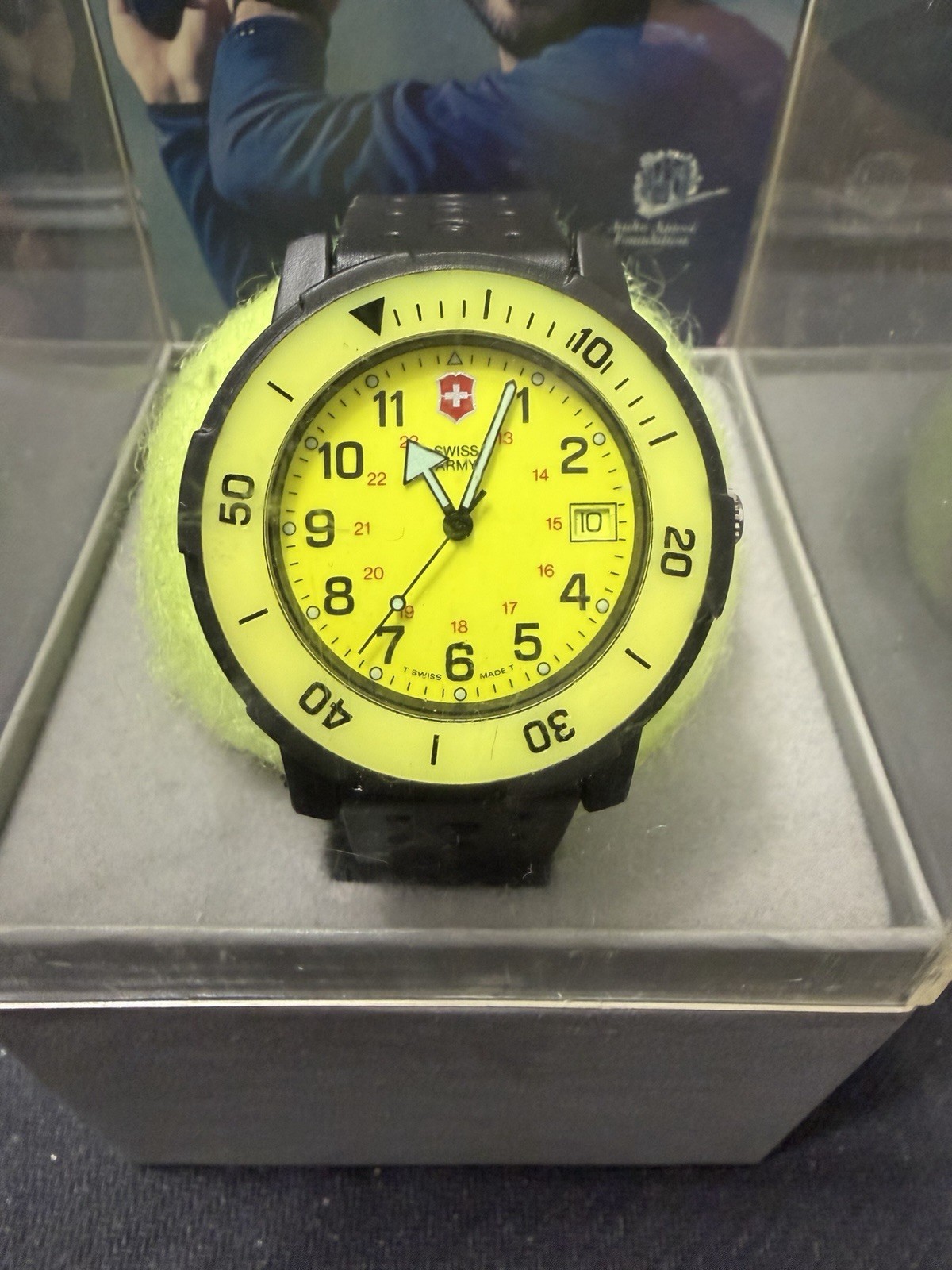 Victorinox Swiss Army Tennis Ball Display Watch NOS Yellow Dial New in Box