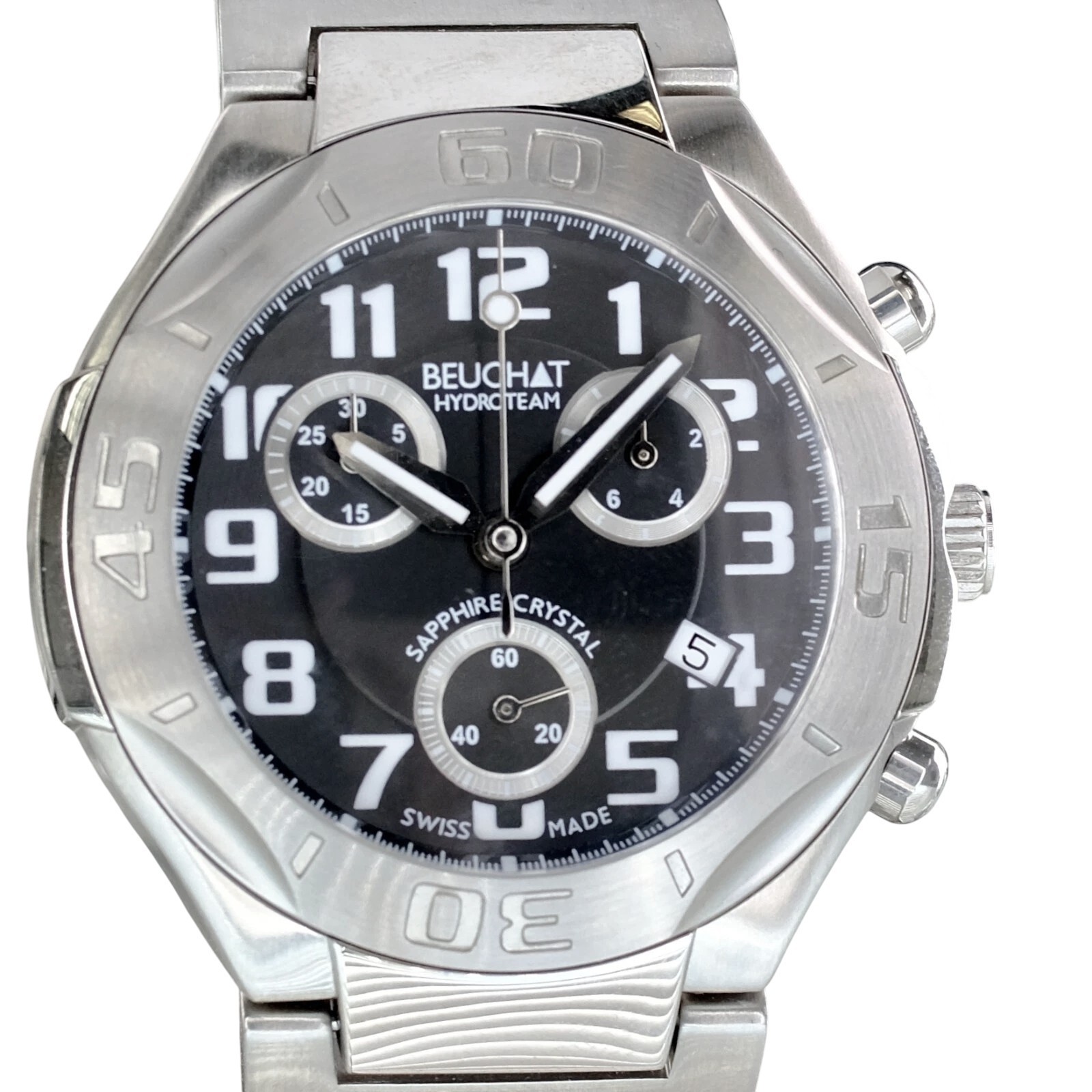Beuchat Hydroteam Divers Chronograph Black Dial Stainless Steel 200M Mens Watch