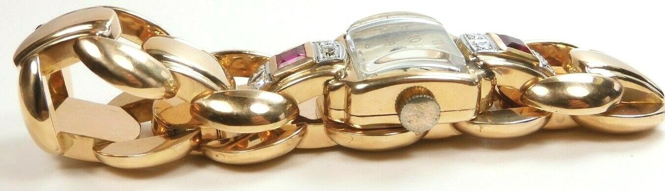 Retro Silvana Diamond Wristwatch 18K Rose Gold 7″ Length Width .67″ 37.4 Grams