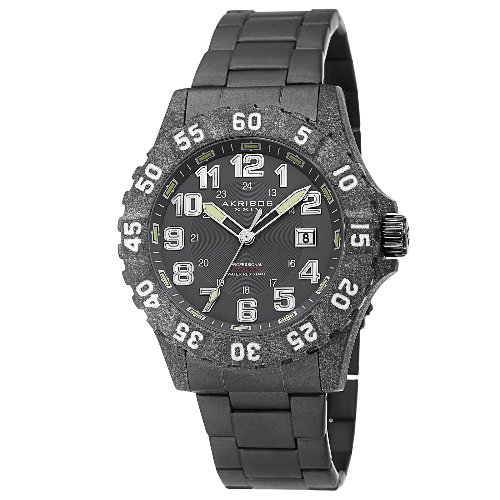Men’s Akribos XXIV AK794WT Quartz Divers Carbon Fiber Case Black Bracelet Watch