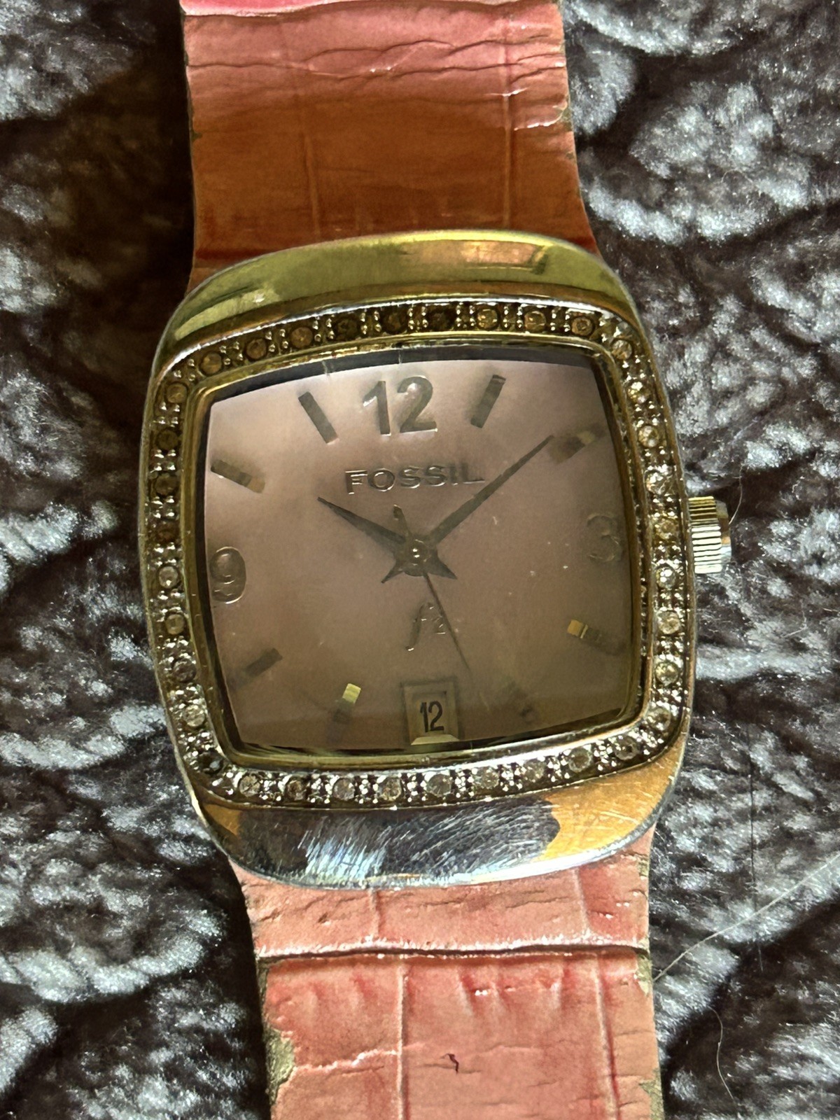 Women’s Fossil F2 Watch ES1185 -Silver Tone Case With Crystal Accent Bezel BU
