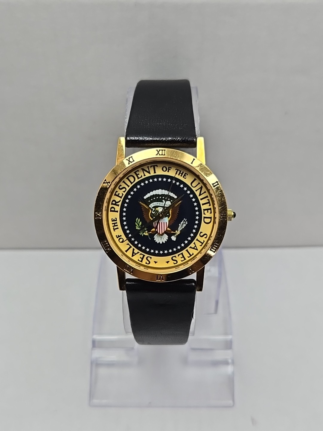 Image Watches Presidential Seal Gold Tone Quartz Leather 34mm New Battery USA