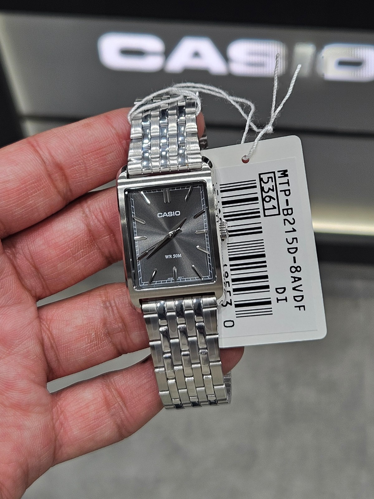 Casio MTP-B215D-8AVDF Men’s Watch Rectangular Grey Dial Stainless Steel WR50M Ne