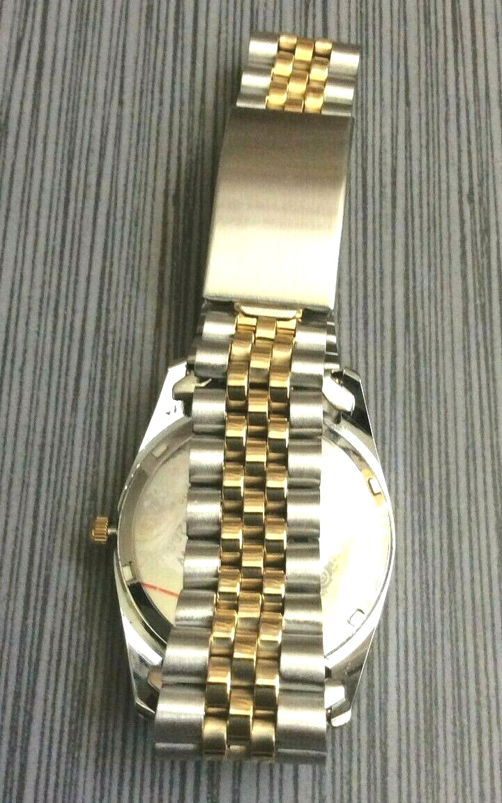 Swanson Men’s Watch Round Blue Date Dial on Two Tone Linked Band New Item!