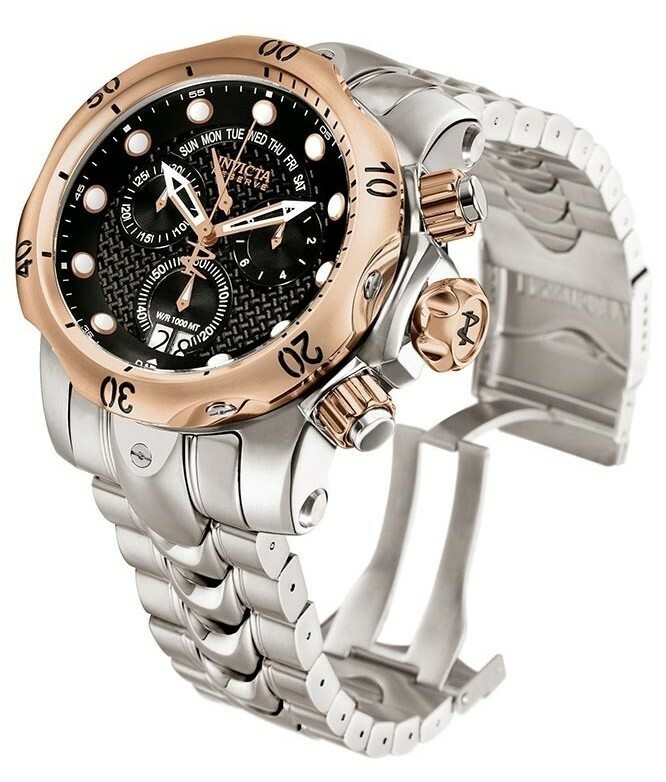 INVICTA 01541 Men’s 54mm Rosetone/Black Venom Swiss Quartz Silver Bracelet Watch