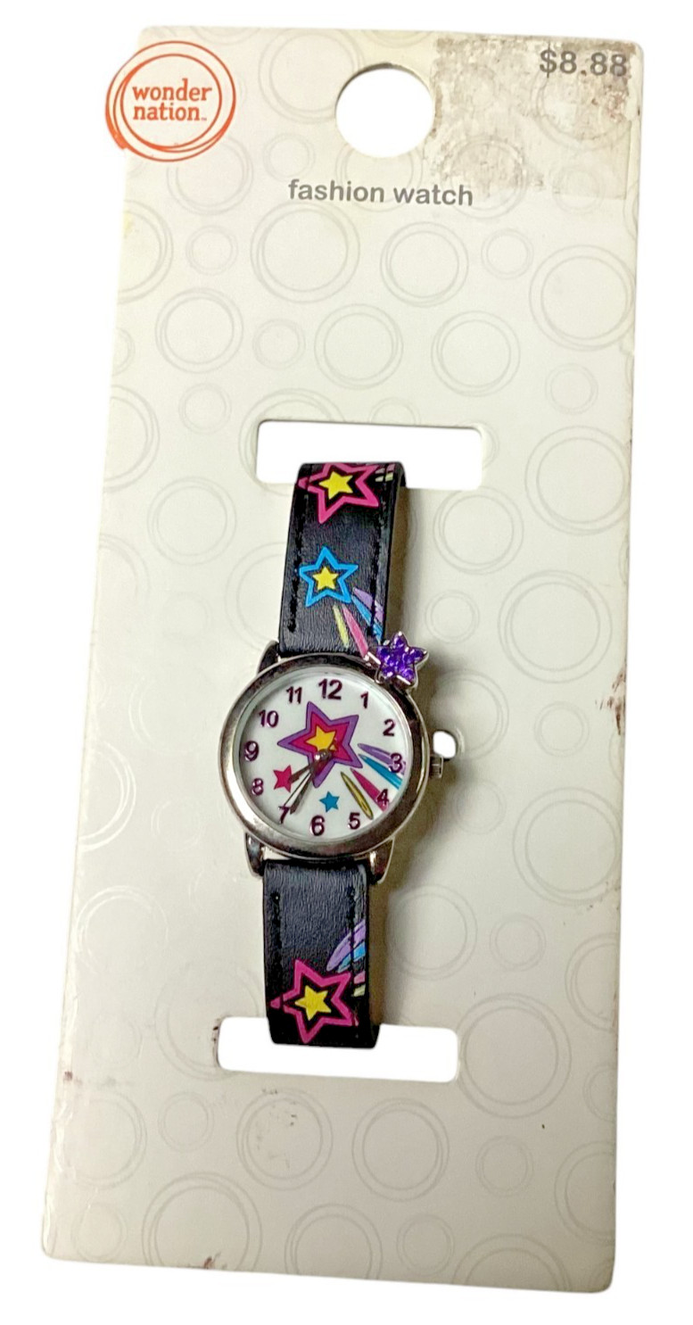 Wonder Nation Fashion Watch, A Black Strap Adorned w/ Colorful Stars