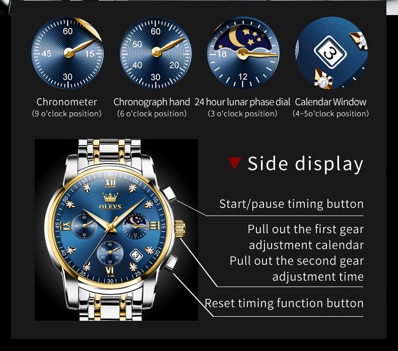 OLEVS 2858 Business Wrist Casual Quartz Luminous Mens Sports Waterproof Watches