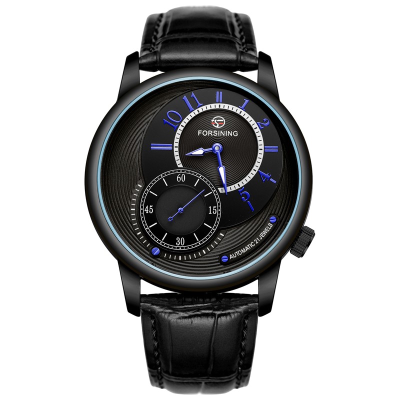 FORSINING Men’s Automatic Mechanical Watch Asymmetrical Dial Leather Wristwatch
