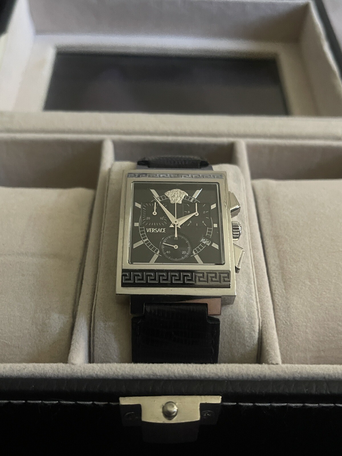 Versace Landmark Tank Original Lizzard Band Rare Classic Chronograph Watch