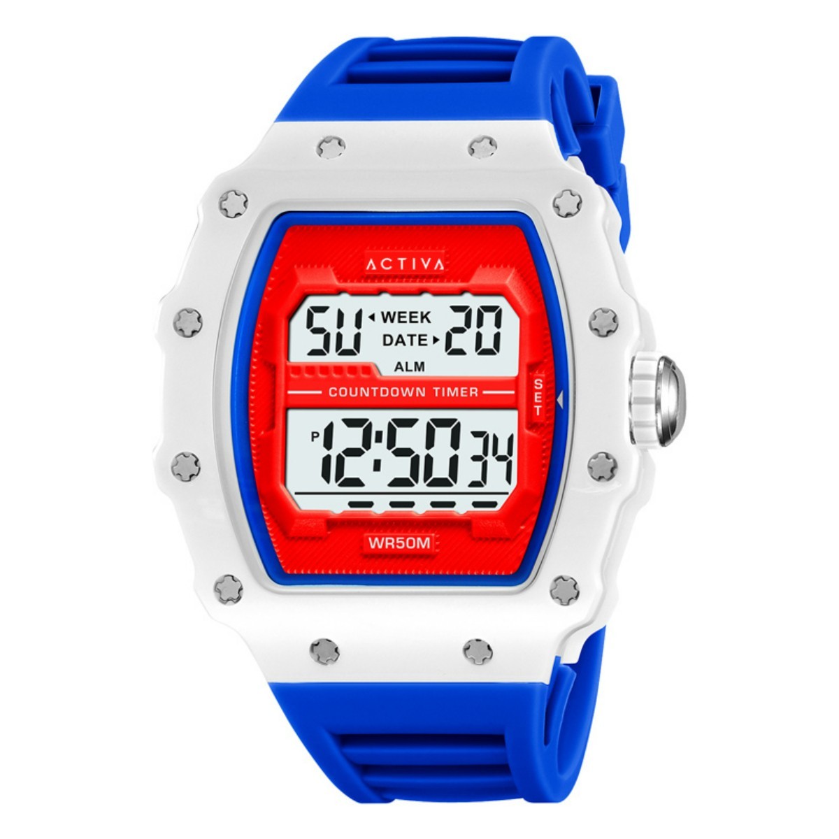 Activa X Invicta Men’s Digital Watch 44mm Red, White & Blue Stopwatch Alarm