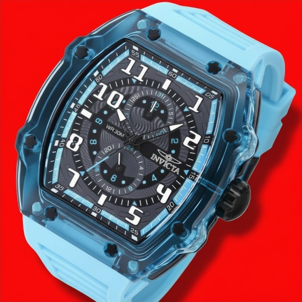 Invicta Racing 48716 Men’s 48.5mm Tonneau Quartz Watch Blue Barrel Wristwatch