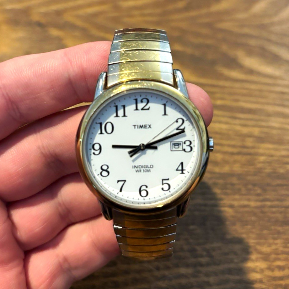 Timex Indiglo Women’s White Dial Quartz Date 30m Two-Toned Watch *New Battery*