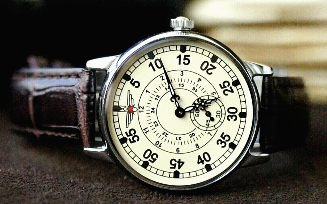 Watch Pobeda Pilot Soviet Mechanical leather strap Men’s Vintage MILITARY