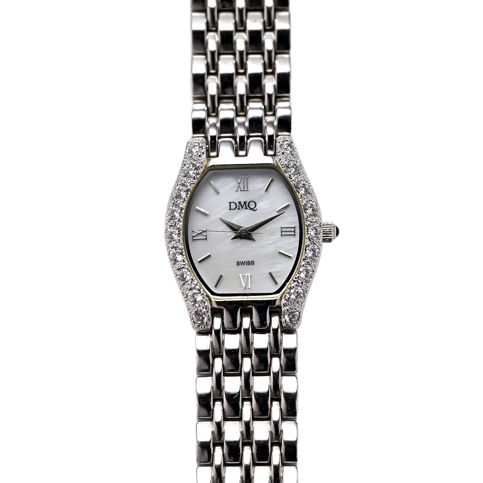 DMQ Swiss Ladies Wrist Watch Diamond Bezel Tank 1990s Vintage