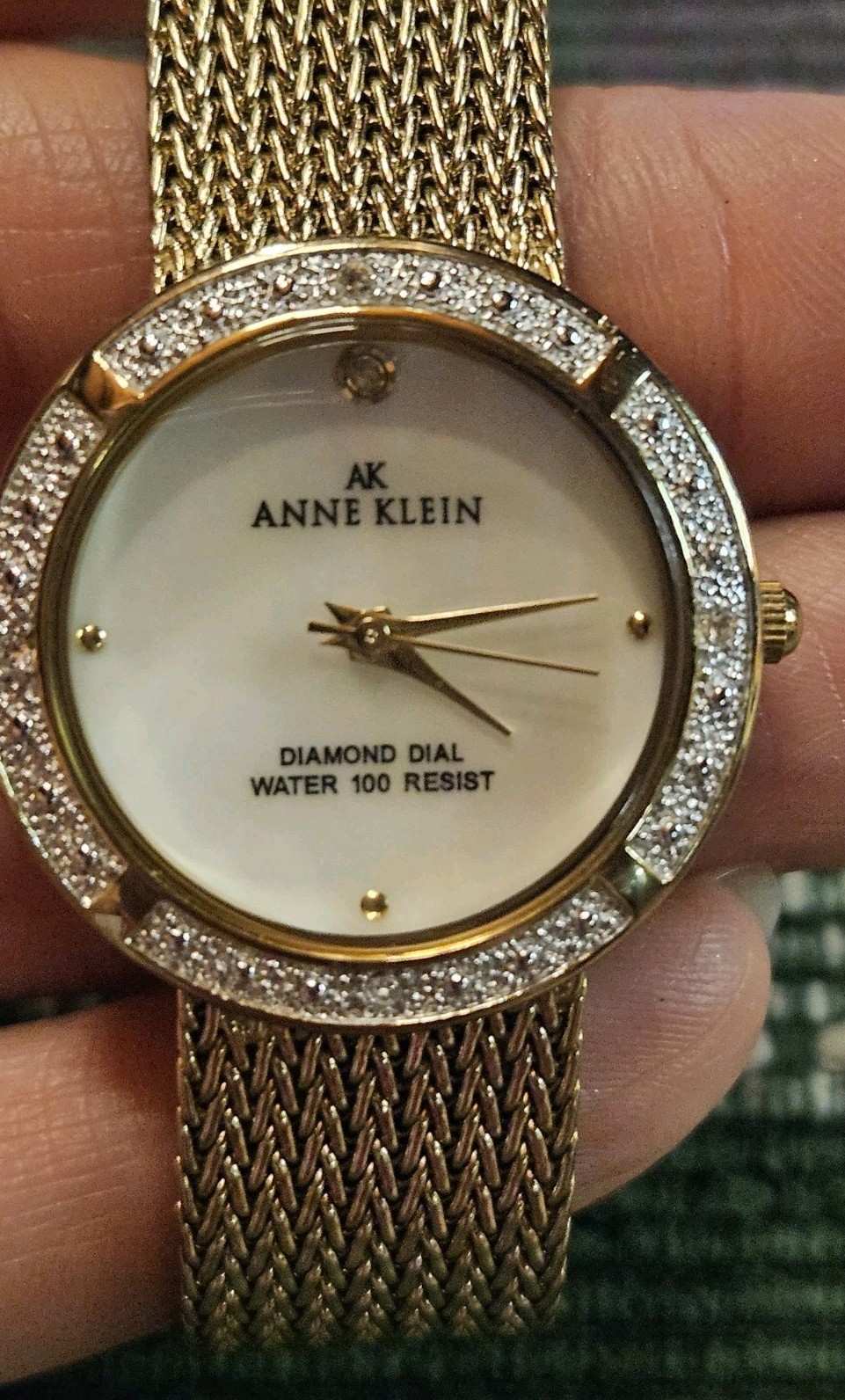 Anne Klein Diamond Dial Watch Gold Tone 10/9594 Y121E Mother Of Pearl