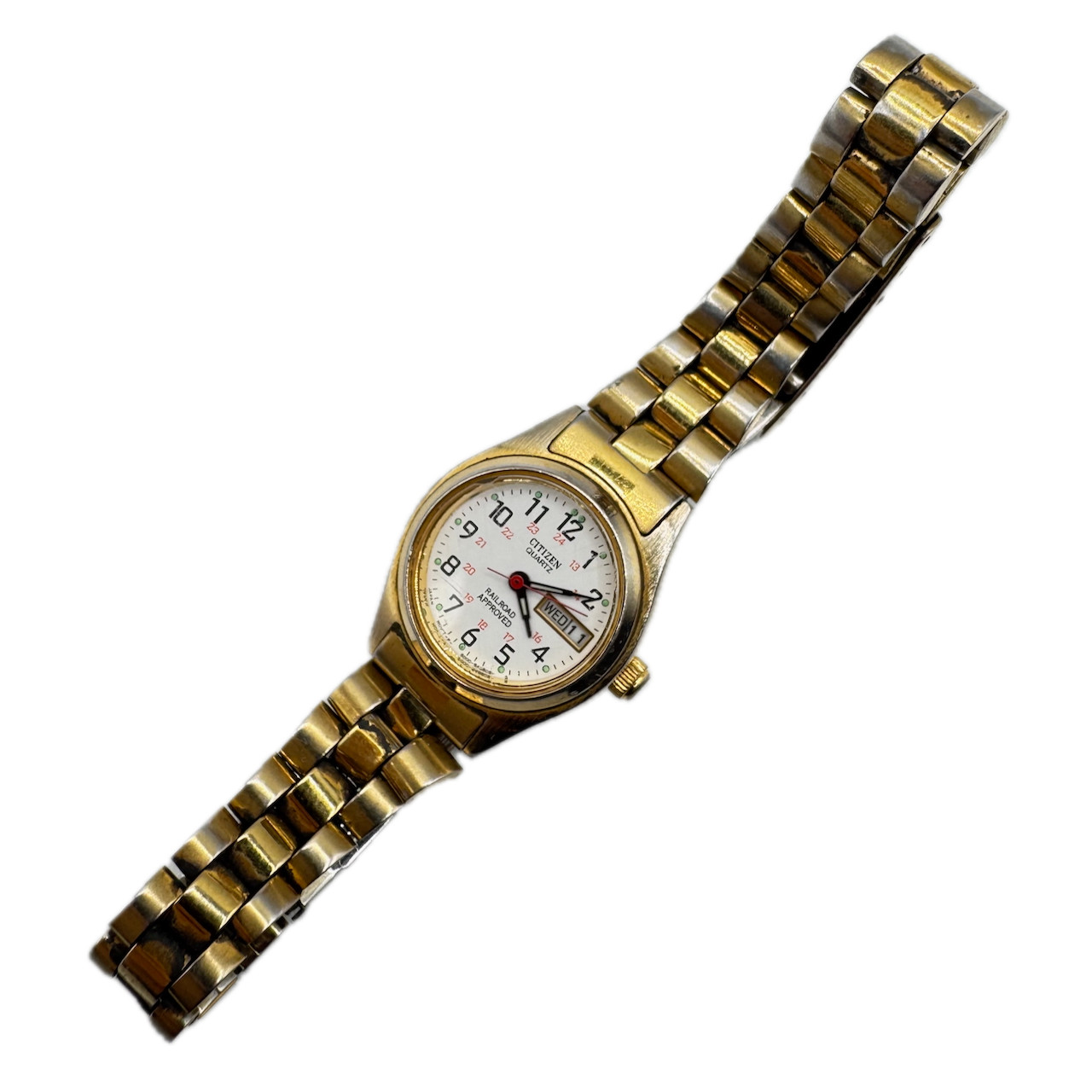 Vintage 24.5mm Citizen 4-S25422 SMT Railroad Day Date Men’s Quartz Wristwatch
