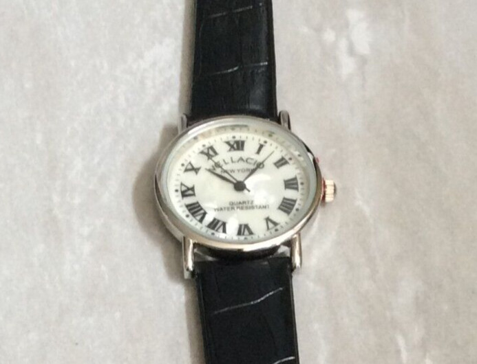 Vellacio Men’s Watch Round Pearl Dial Roman Numerals on a Black Leather Band New
