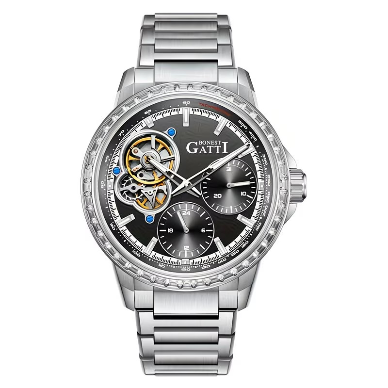 BONEST GATTI Men’s Dial Sapphire Tourbillon Automatic Watch Black 43 mm