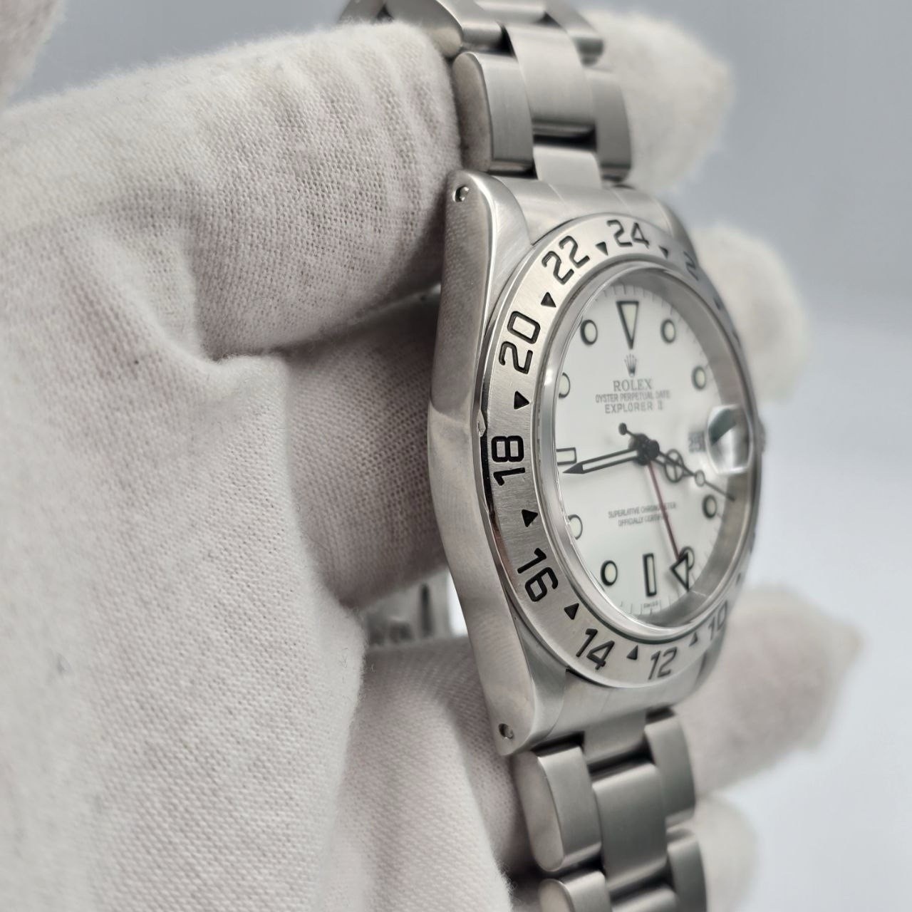 1999 PAPERS Rolex 16570 Explorer II Polar White Dial Stainless Steel 40mm Watch
