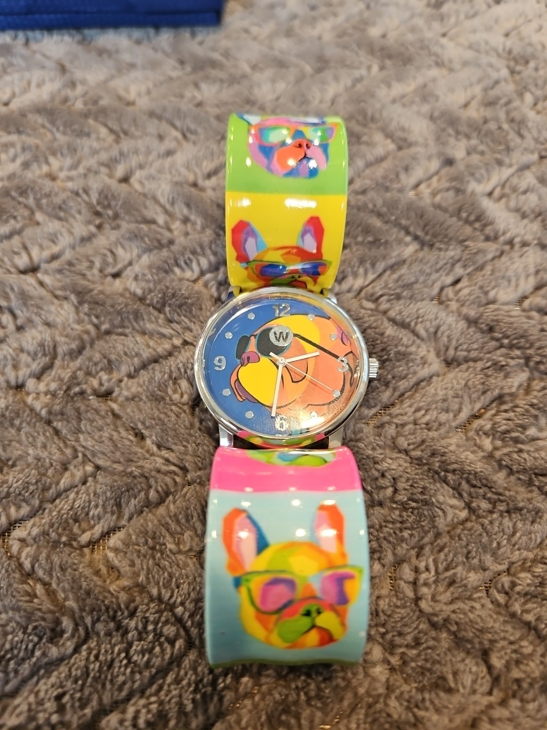Watchitude Puppy Dog Slap Bracelet Watch Pug Puppy Rainbow Color Block 1″ Wide
