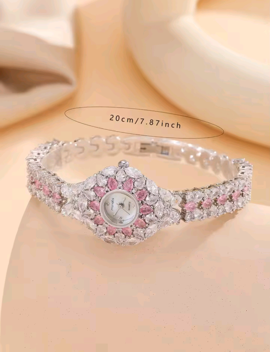 Beautiful Elegant Full Zircon White Pink Luxury Watch for Women Bling Bling
