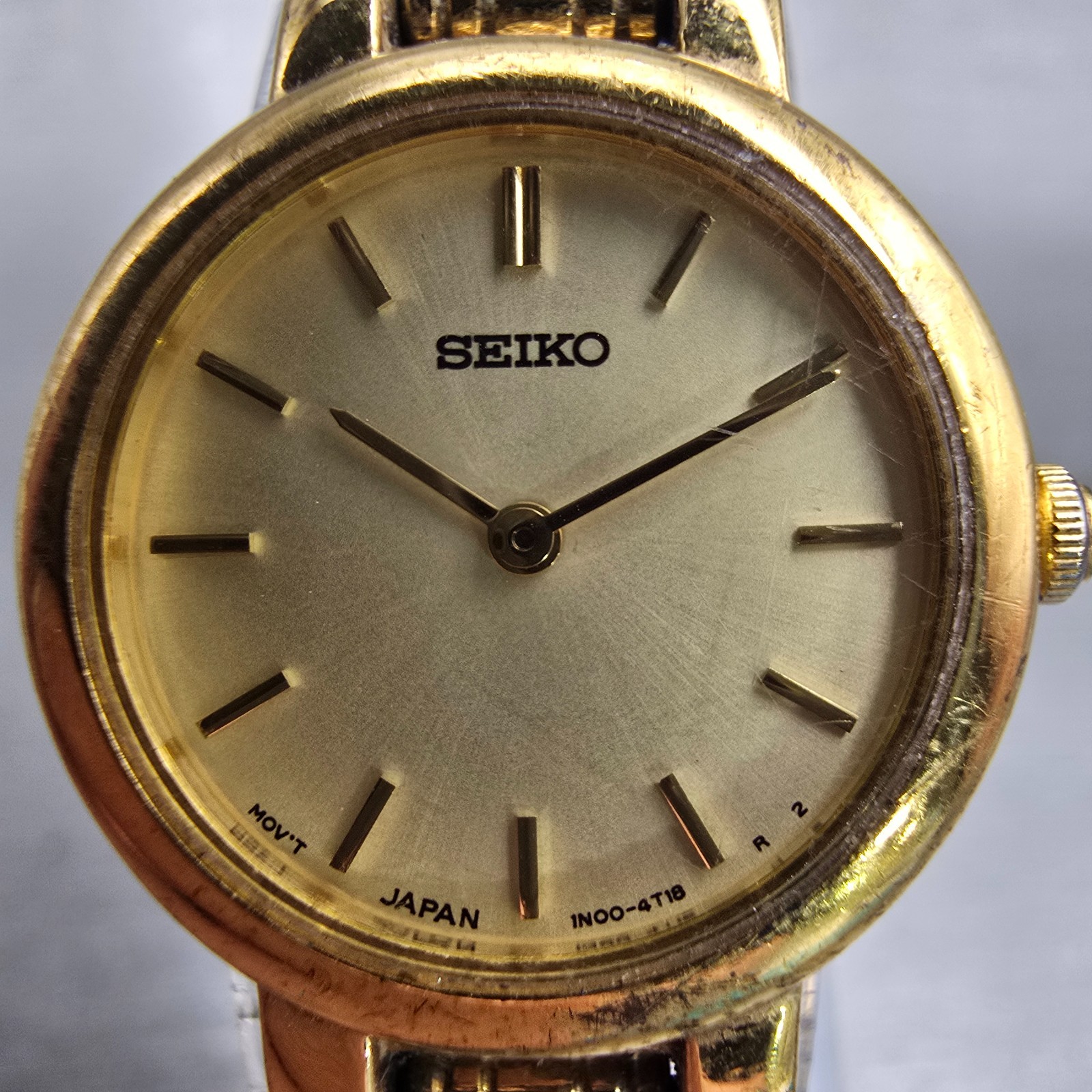 Seiko Watch Women 21mm Champagne Dial Gold Tone Round 1N00-1E09 New Battery VTG