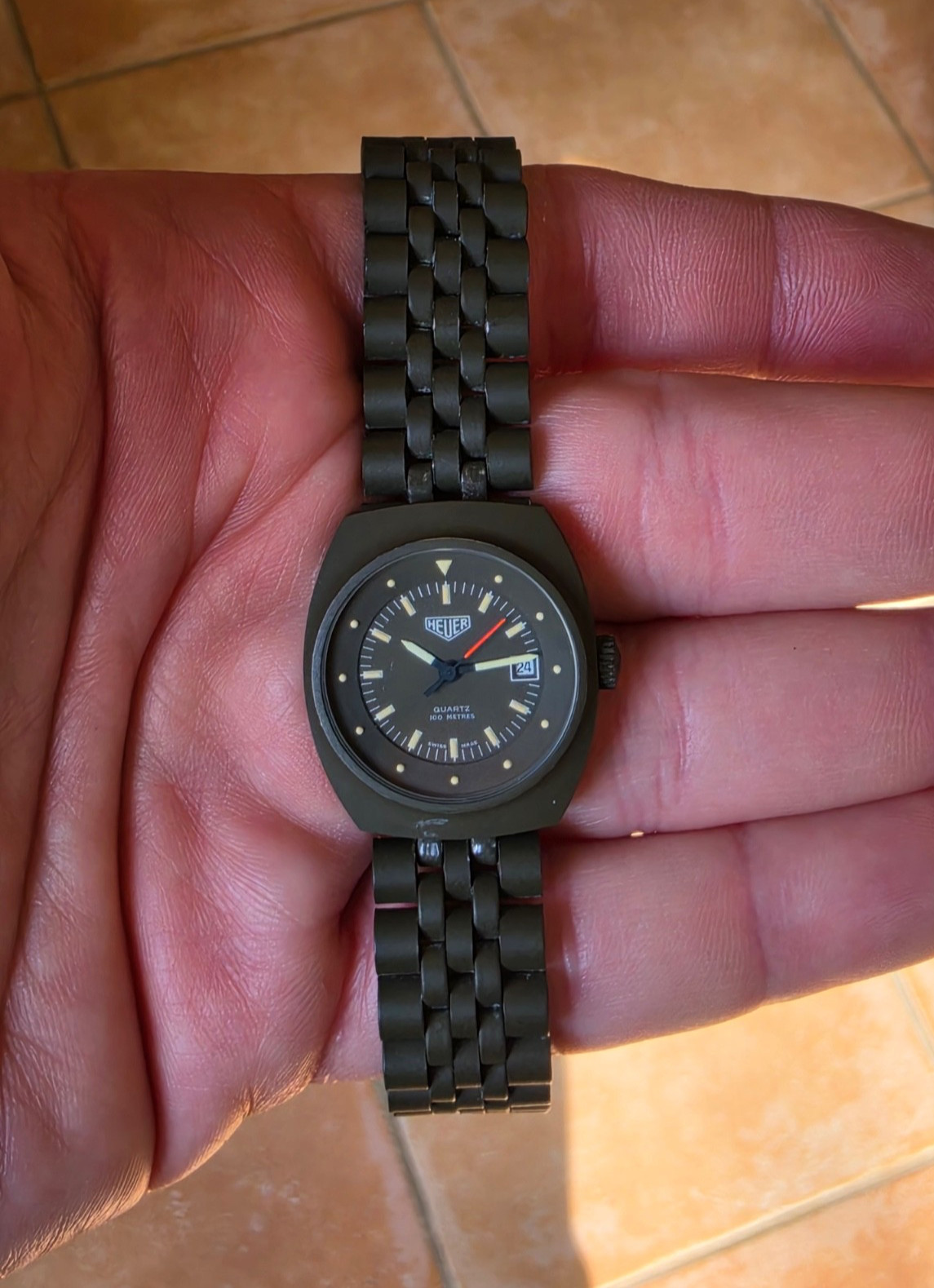 Pre TAG Heuer 981.058 Women’s Military Green PVD Quartz Dive Watch Olive 1984