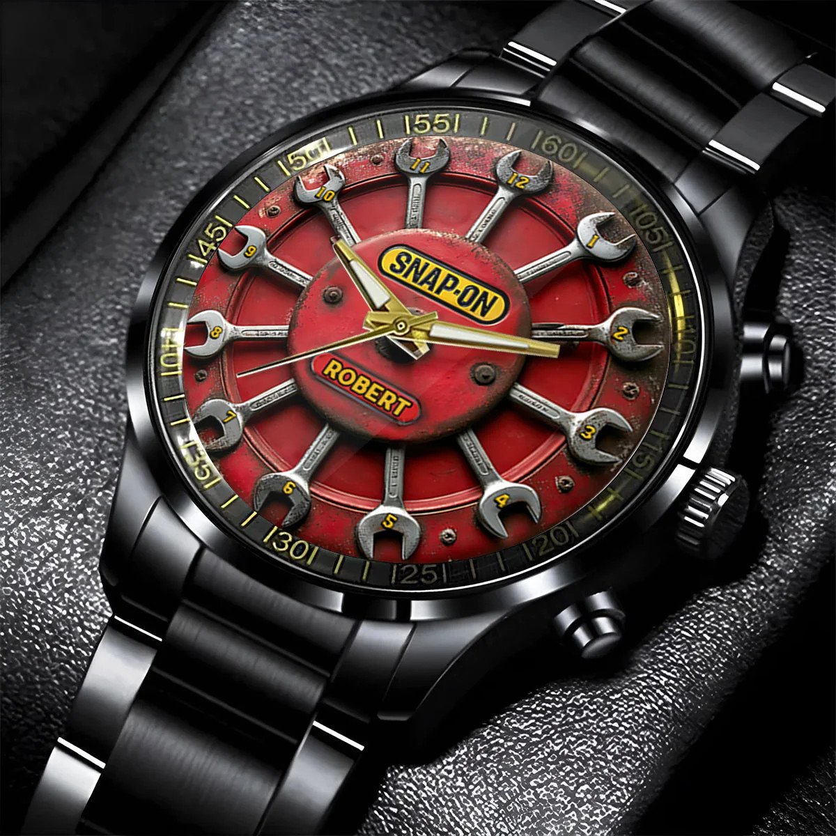 Personalized Mechanic Time To Snap-On Fixer Men Black Stainless Steel Watch Gift